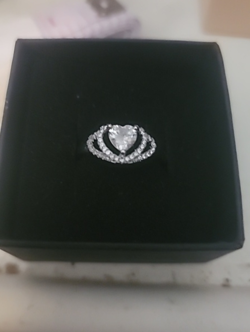 Silver Heart Halo Ring with Moissinite Center Stone